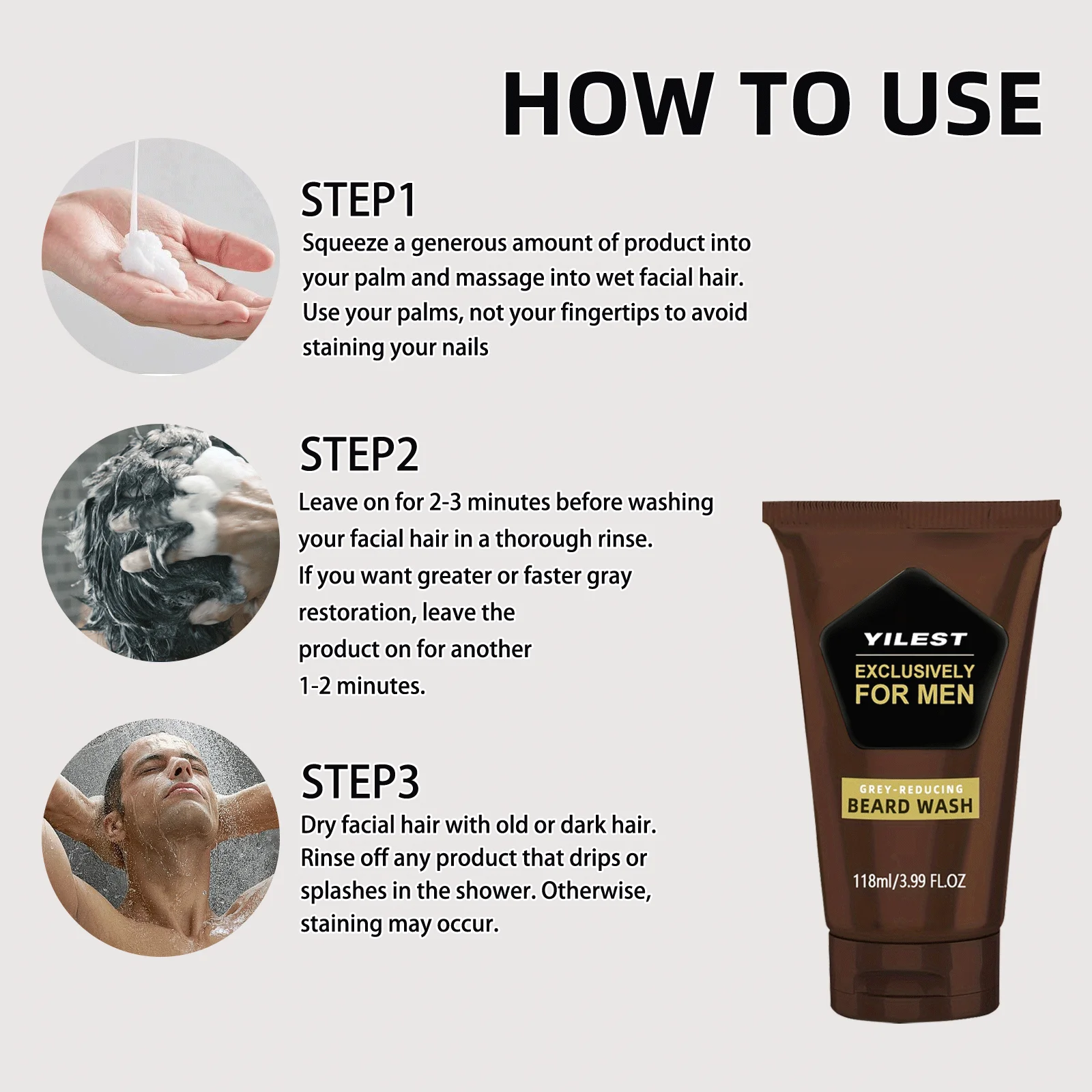 Grau-reduzierendes Bartwaschmittel, nährt und macht das Barthaar, reinigt das Gesichtshaar und verhindert Schäden und Trockenheit. Bartpflege für Männer, 118 g