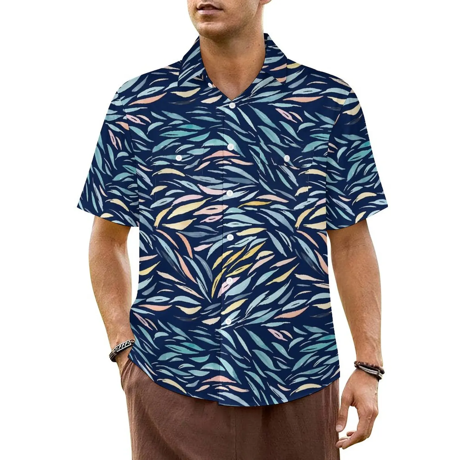 

Abstract Leaf Print Beach Shirt Colorful Leaves Hawaii Casual Shirts Male Vintage Blouses Short Sleeves Comfortable Clothes