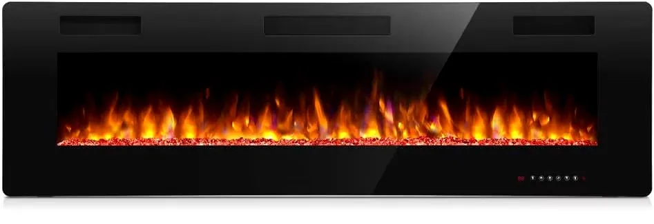 60 Inch Electric Fireplace in-Wall Recessed and Wall Mounted, Multicolor Flame,750/1500W Control by Touch Panel & Remote