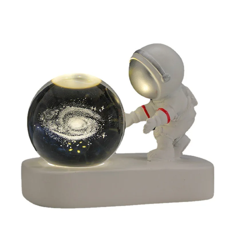 Creative Astronaut Starry Sky Walking Night Light Carved Crystal Ball Luminous Base Decoration