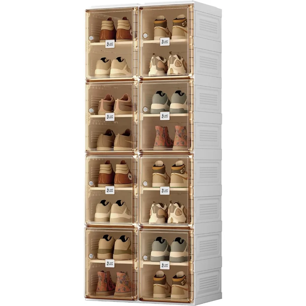 Shoe Rack, Shoes Organizer Storage Box, Portable Folding Shoes Rack for Closet with Magnetic Clear Door,Large Cabinet, Shoe Rack