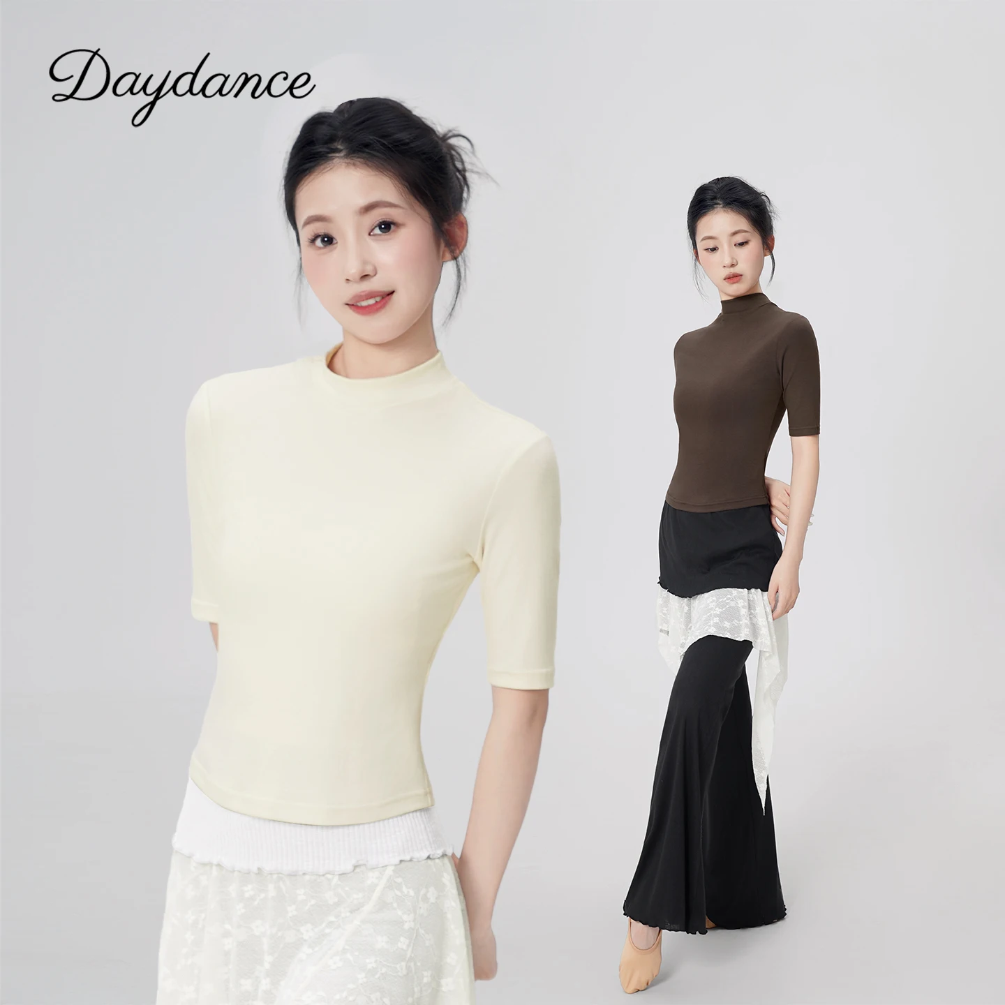 Woman Dance Tops Stand Collar Ballet Tops Long Sleeves/Mid Sleeves Dance Shirt Adult Ballet Jacket Training Tops Yoga Wear