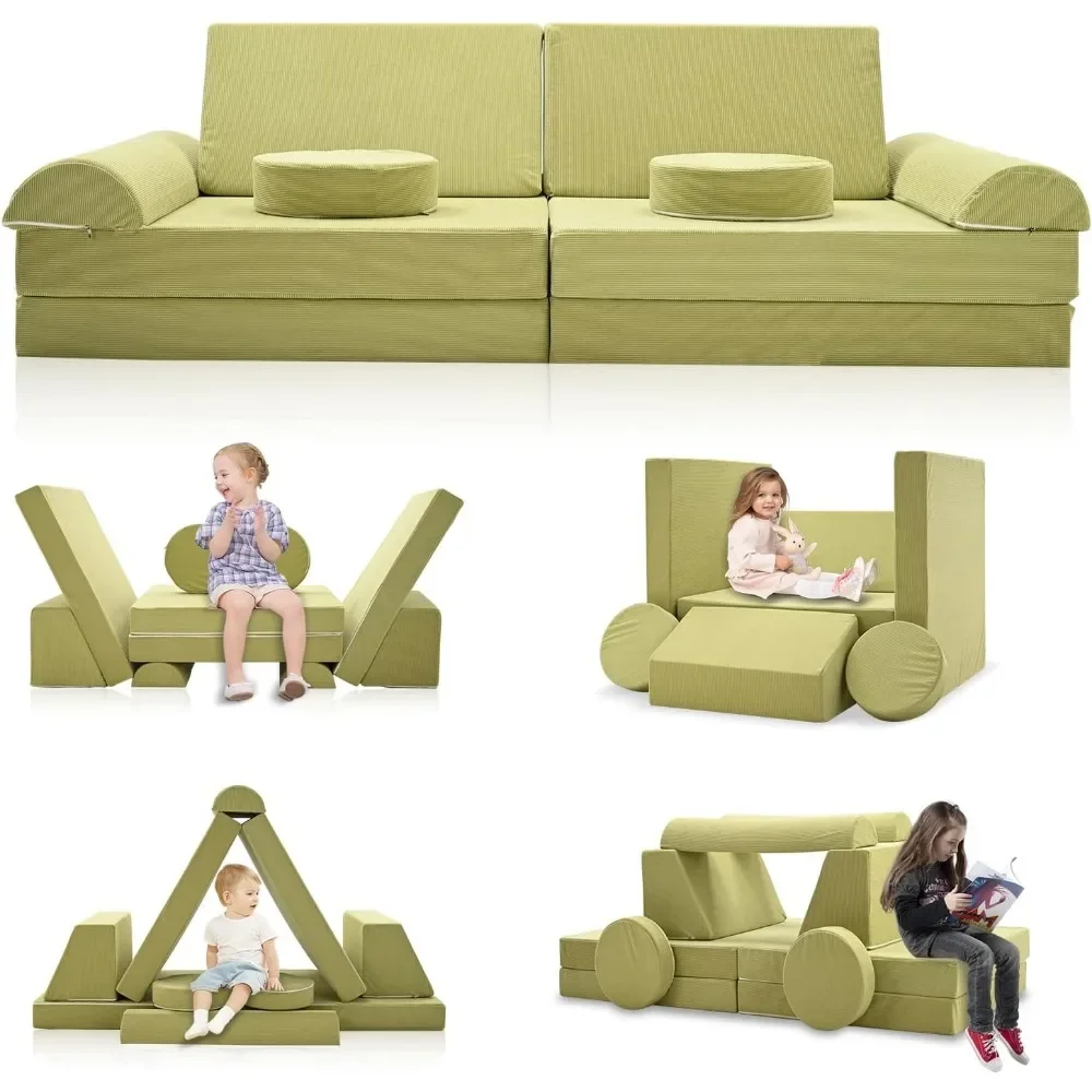 Kids sofa, corduroy 10 piece modular children's game creative sofa set, bedroom soft foam baby sofa