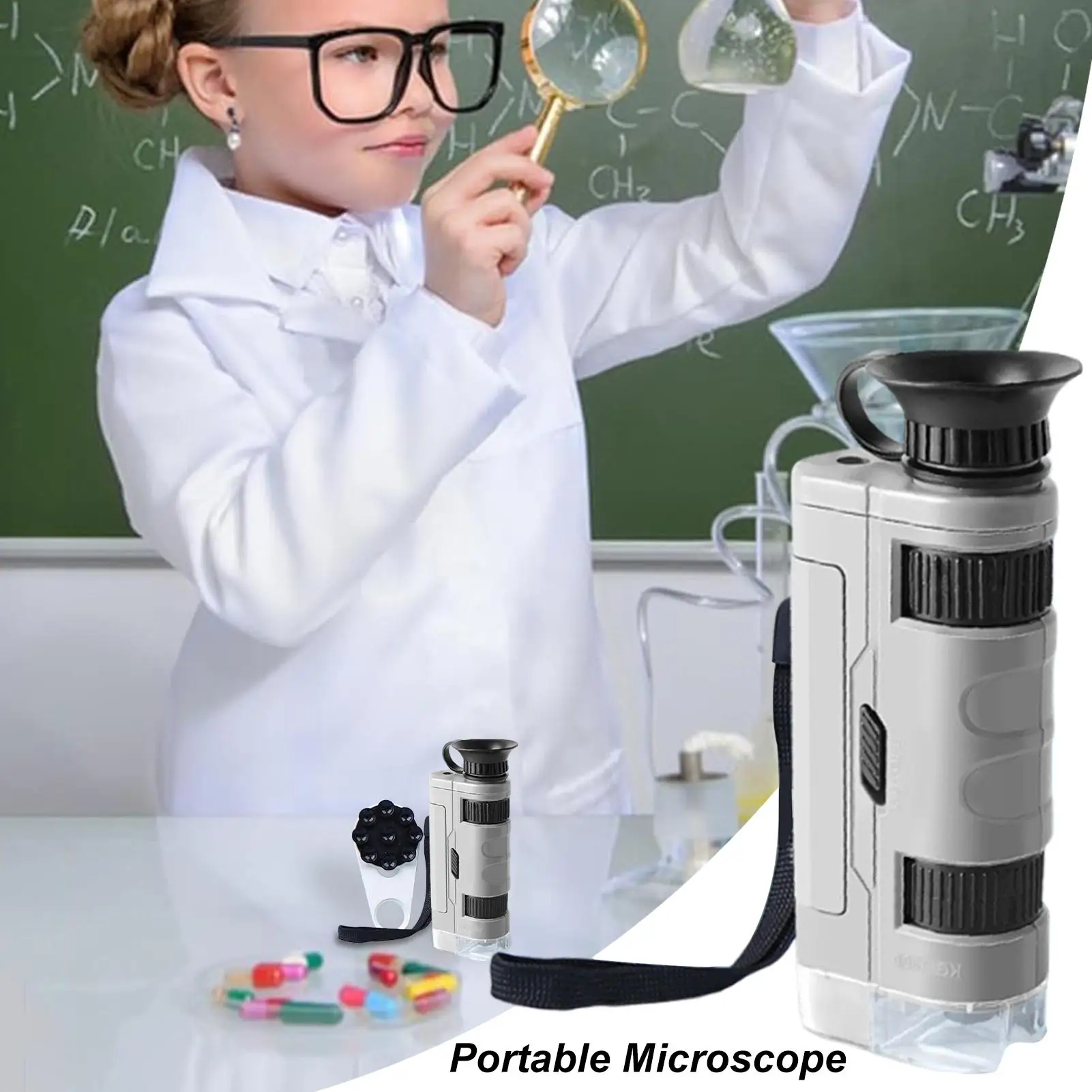 Handmikroskop für Kinder, 100-fache Vergrößerung, Taschenmikroskop, pädagogisches Wissenschaftsspielzeug, wissenschaftliches Lernen, Outdoor-Erkundung