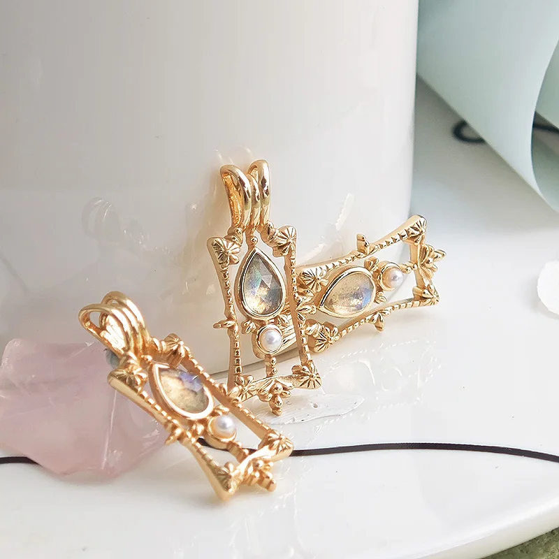 LAMOON Vintage Luxury Natrual Labradorite Gemstone Pendant Necklace For Women 925 Sterling Silver Gold Plated Fine Jewelry Gift