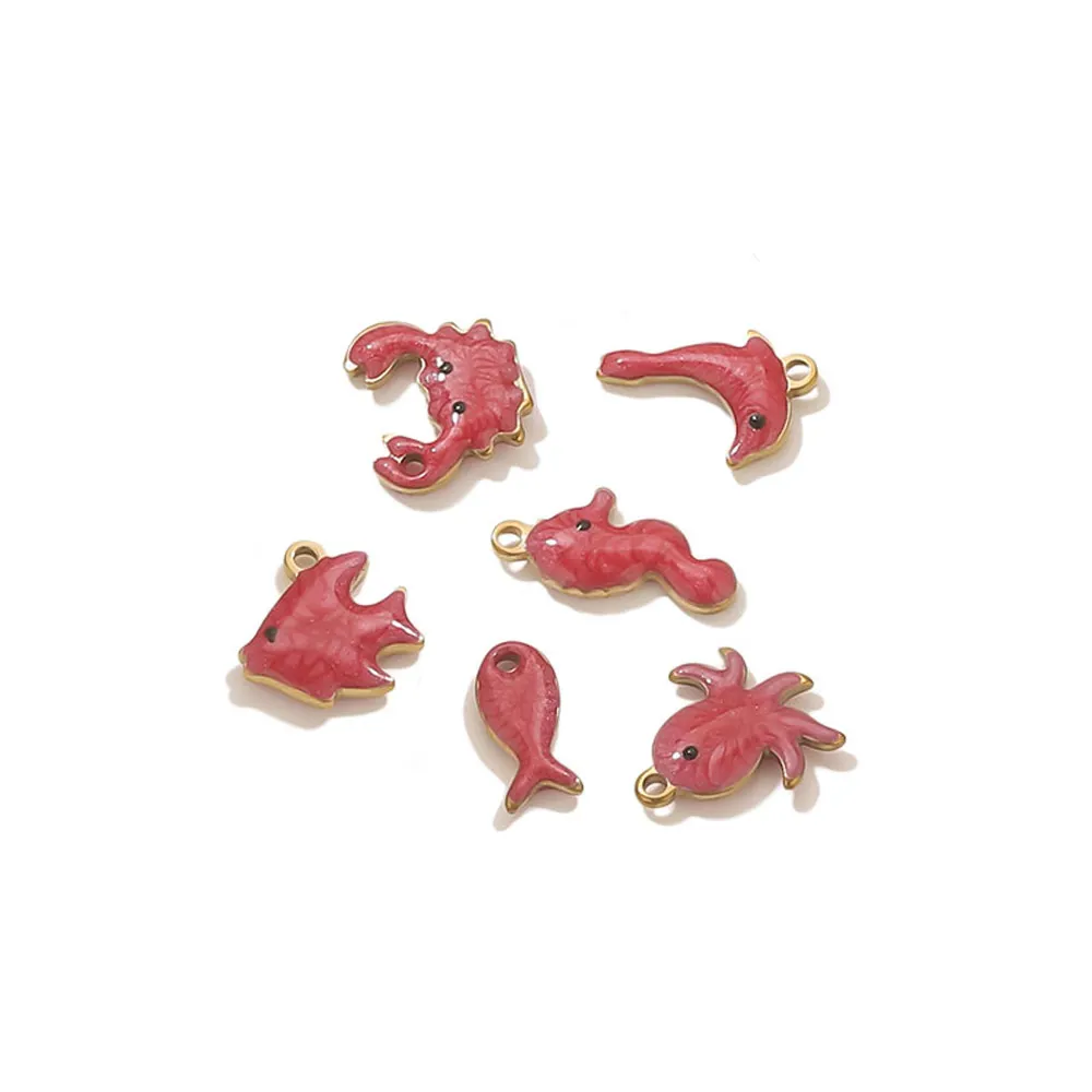 20pcs Stainless Steel Charm Red Double-sided Enamel Cute Animal Crab Gold Plated DIY Bracelet Earrings Jewelry Making Wholesale