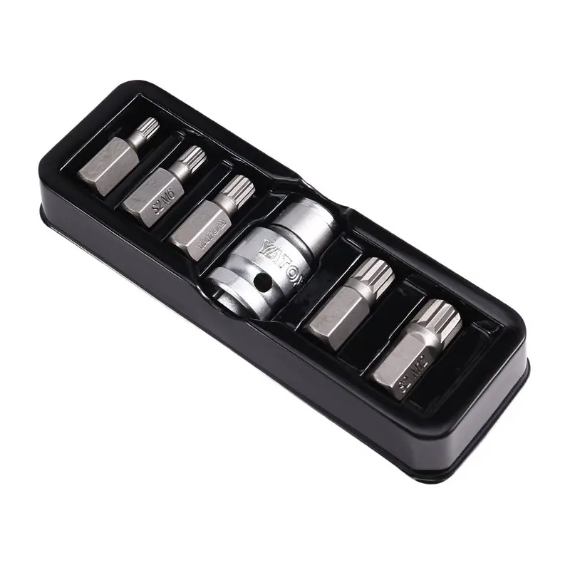Juego de puntas de destornillador AB46 de 10 mm, 1/2" y 3/8", nuevo modelo 2024, 7 piezas/juego, con manguito de conversión para puntas estriadas, Torx, hexagonales y RIBE, L30mm S2 0414