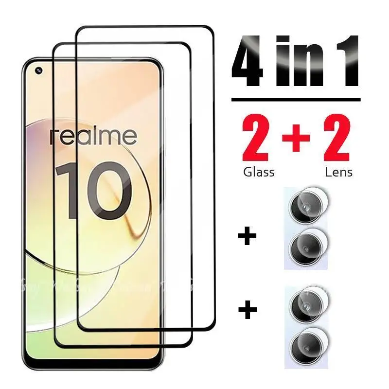 

Стекло для Realme 10, закаленное стекло с полным покрытием, защита экрана, пленка для объектива камеры Realme 11 10 Pro Plus 10T 10s 9 Pro 9i, стекло