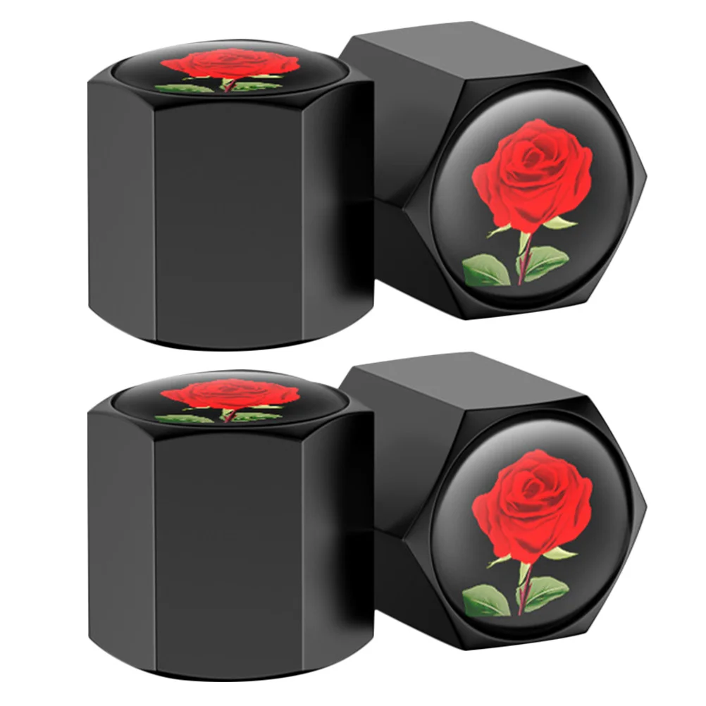 

4Pcs Tire Valve Caps Red Rose Design Universal Proof Car Truck Bike Accessories Unique Valve Stem Covers