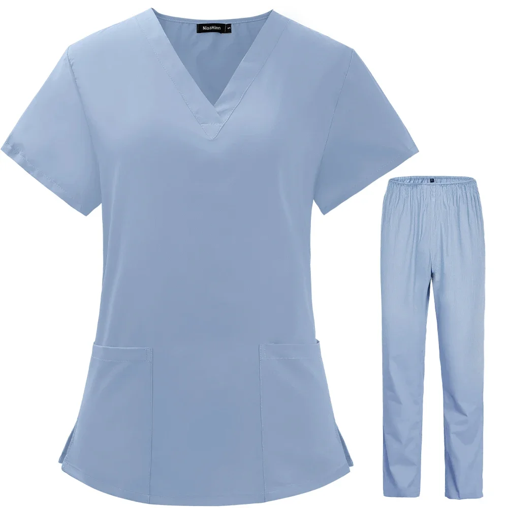 Ensemble de vêtements de travail de toilettage pour animaux de compagnie à col en V, uniformes de spa de laboratoire, mince, unisexe, salon de beauté, infirmière, hommes, femmes, été