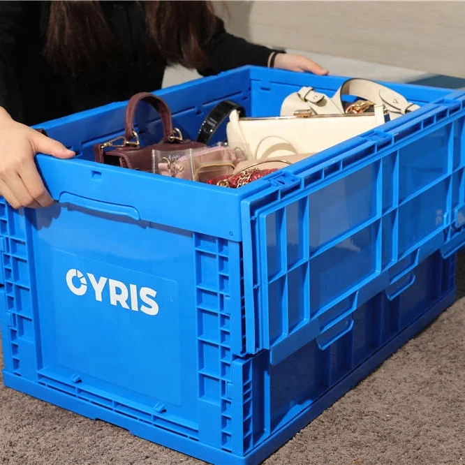 Foldable Collapsible Moving Folding Crate Plastic Storage Box With Lid Industrial Stackable Collapsible Folding For Transport