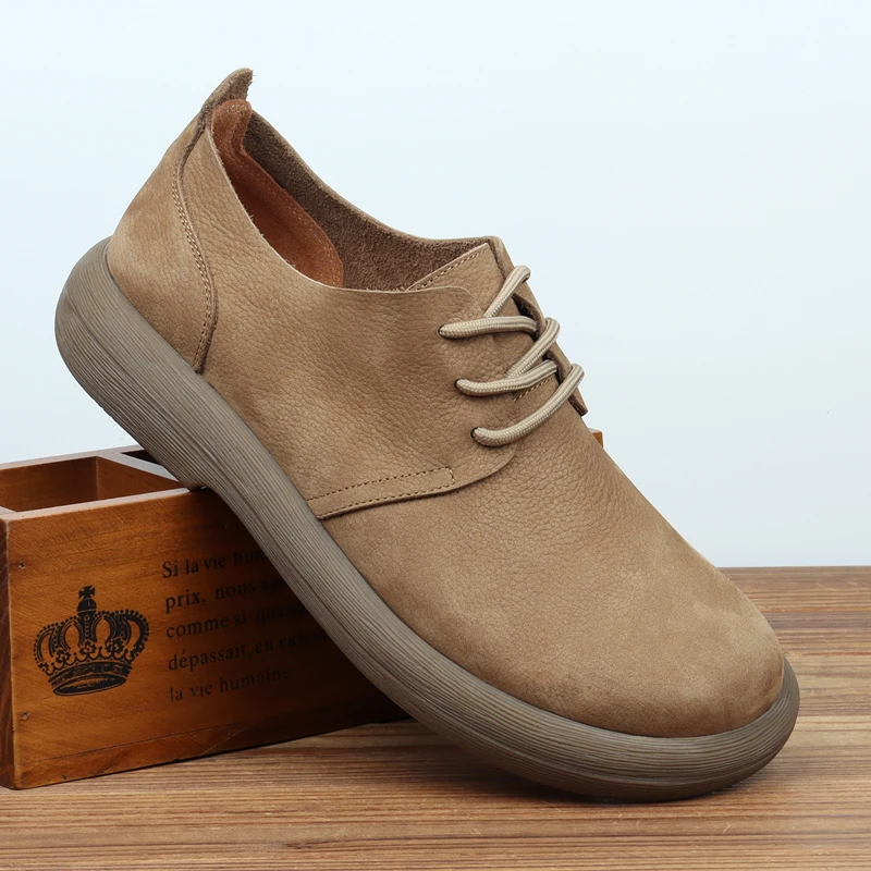 

New Wide Head Retro Casual Leather oes Men Summer Thin Frosted Soft Leather Breathable Anti-Odor Simple Match Soft Bot