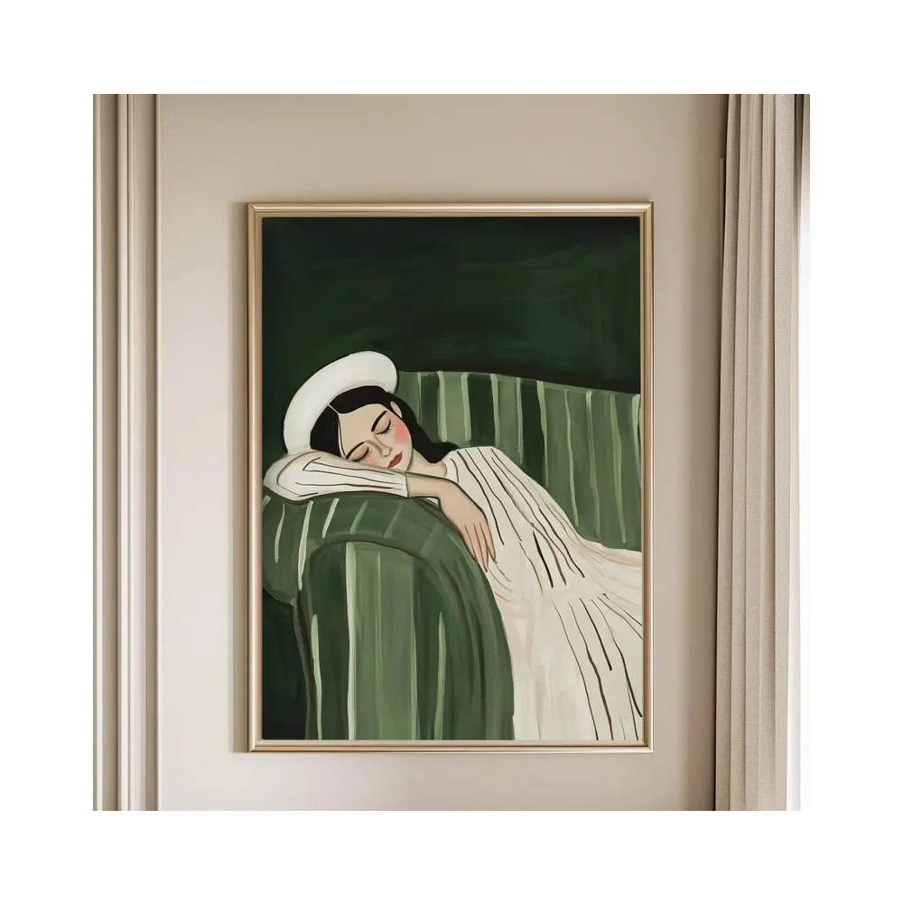 Emerald Green Abstract Woman Poster, Contemporary Minimalist Artwork, Living Room, Room, Bathroom Wall Art, No Frame