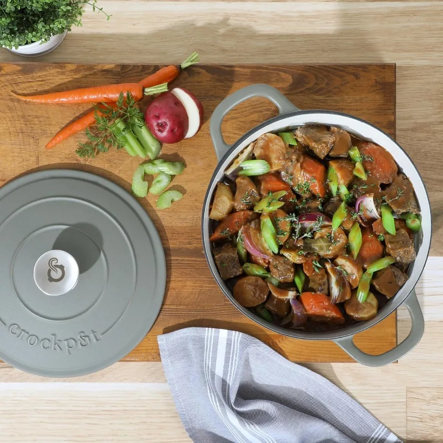 Artisan 5Quart Round Cast Iron Dutch Oven with Lid Matte Green Durable Oven Safe Cookware for Stovetop Oven and Outdoor Cooking