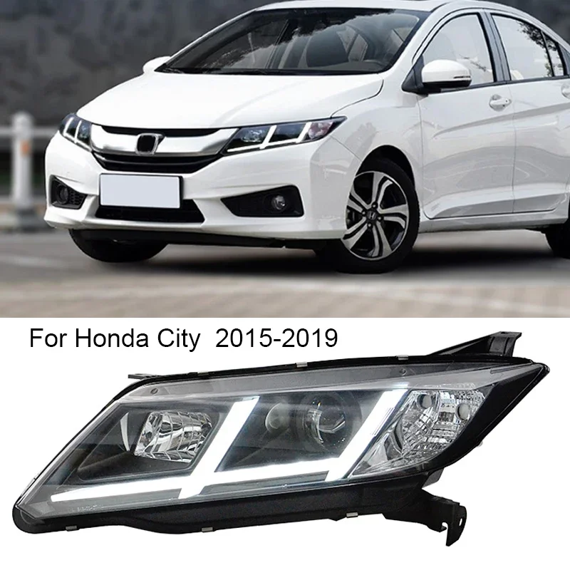 

Стайлинг автомобиля, передний фонарь для Honda City, 2015-2019, светодиодный DRL, биксеноновый объектив проектора, фара в сборе