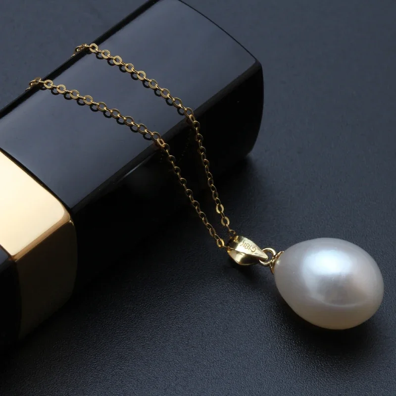 Real Natural Freshwater Pearl Necklace and Earring Set Woman,18k Gold Pendant and Earring 925 Silver Chain Wife Mother Gift