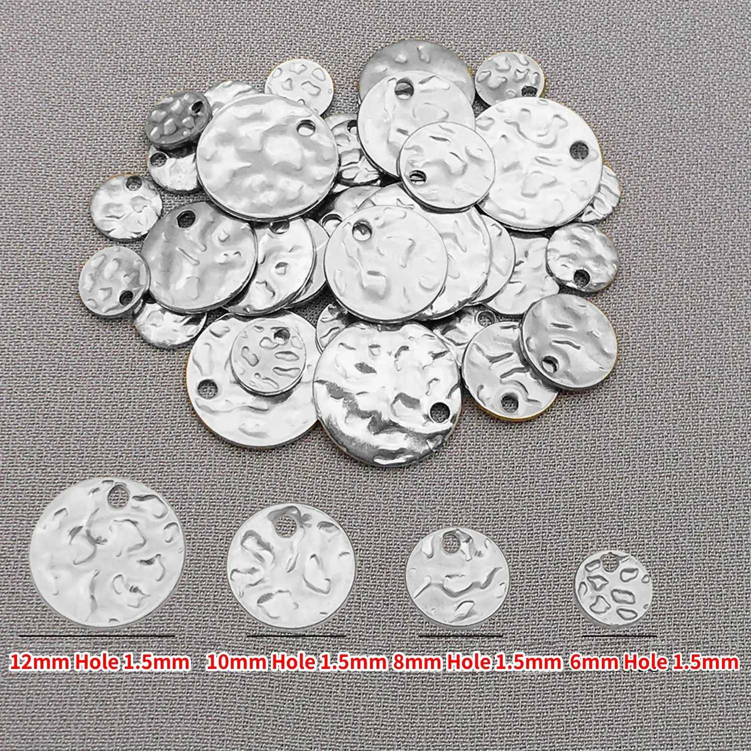 10pcs 6/8/10/12mm Stainless Steel Round Hammered Charms Pendants for Jewelry Making DIY Earrings, Necklaces Supplies Parts image 4