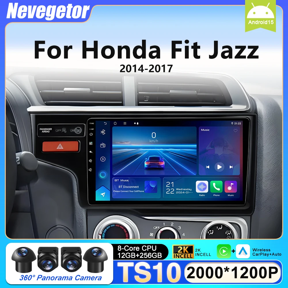 Android 16 Autoradio Stereoanlage für Honda Fit Jazz 2014 2015 2016 2017 LHD Carplay Head Unit Multimedia Player Navigation 4G WIFI