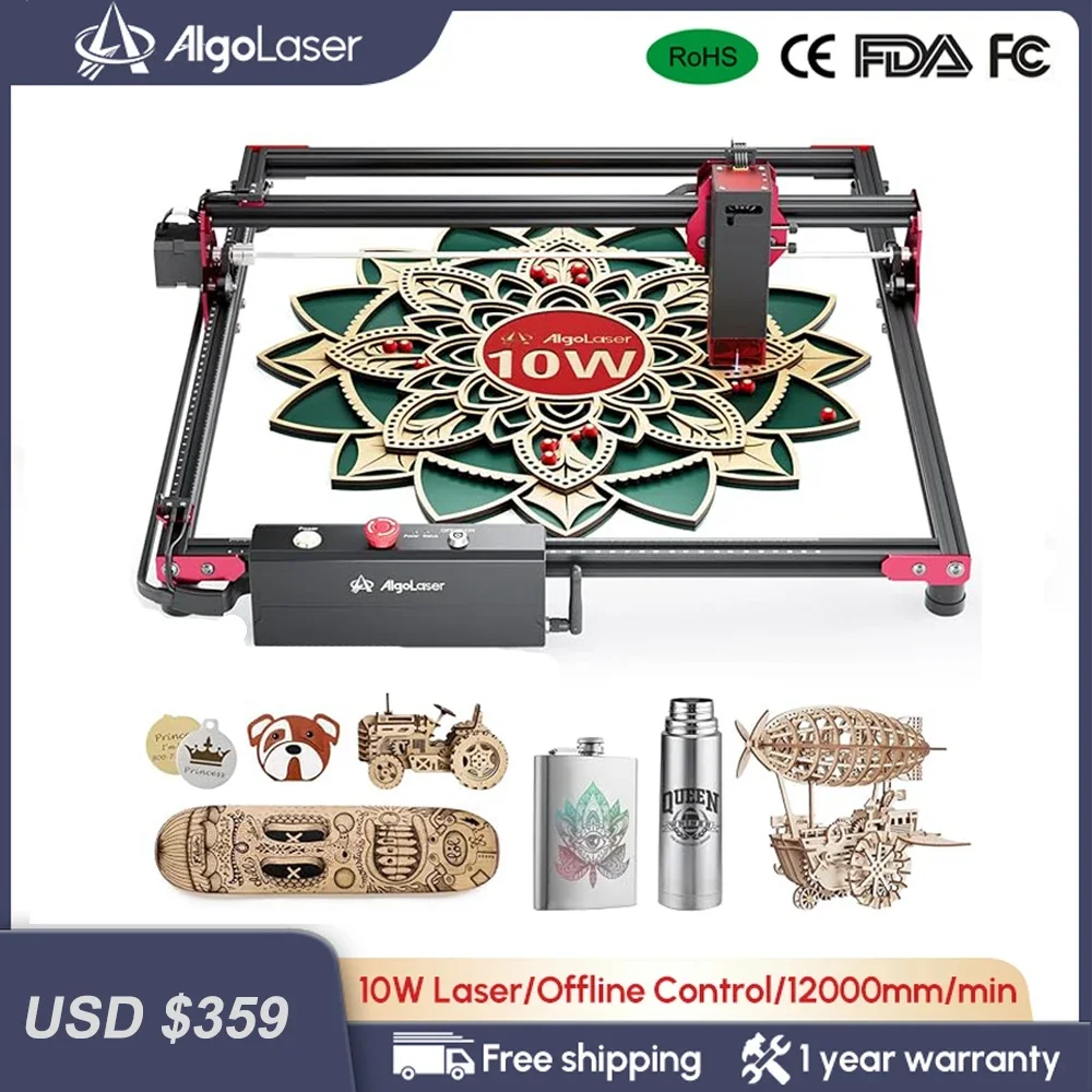 

AlgoLaser DIY KIT 10W Laser Engraver 12000mm/min Speed Laser Cutter and Engraver Machine DIY Laser Engraving Machine for Wood