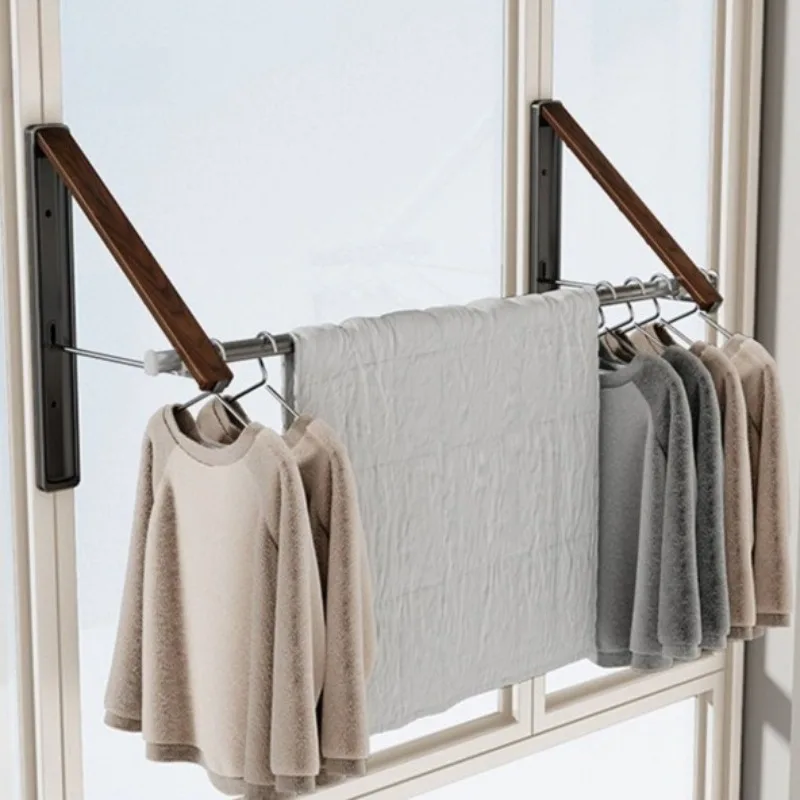 Apartment Drying Racks Wall Folding Clothes Rack Balcony Dry Storage Hanger Laundry Attached Window Space Saving Organizer Stand