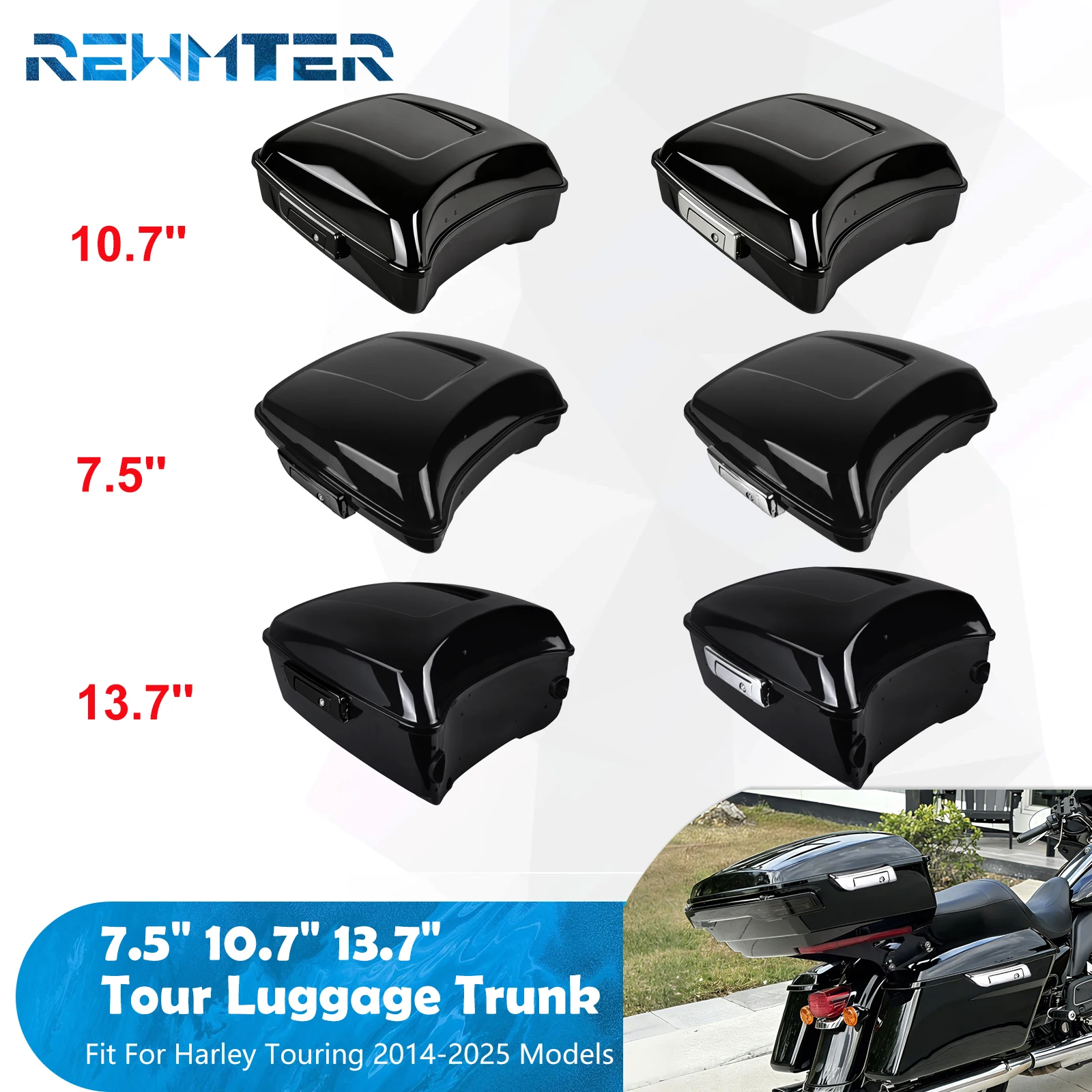 

Motorcycle Razor Chopped King Trunk Tour Luggage 10.7'' 7.5'' 13.7'' Rear Tail Bags Box For Harley Touring 2014-2025 Road Glide