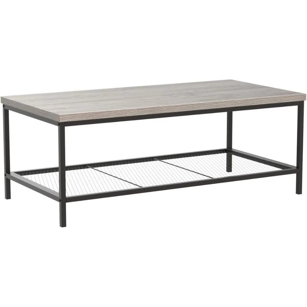 Moderne Salontafel, Grote 2-Tier Industriële Rechthoekige Salontafel Met Houtnerf, Accentmeubilair