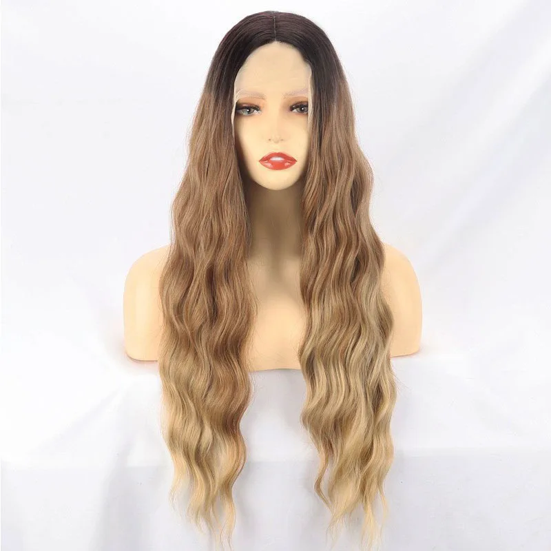 Women's Front Lace Wig Gradient Long Curly Hair Chemical Fiber Headband Water Wave