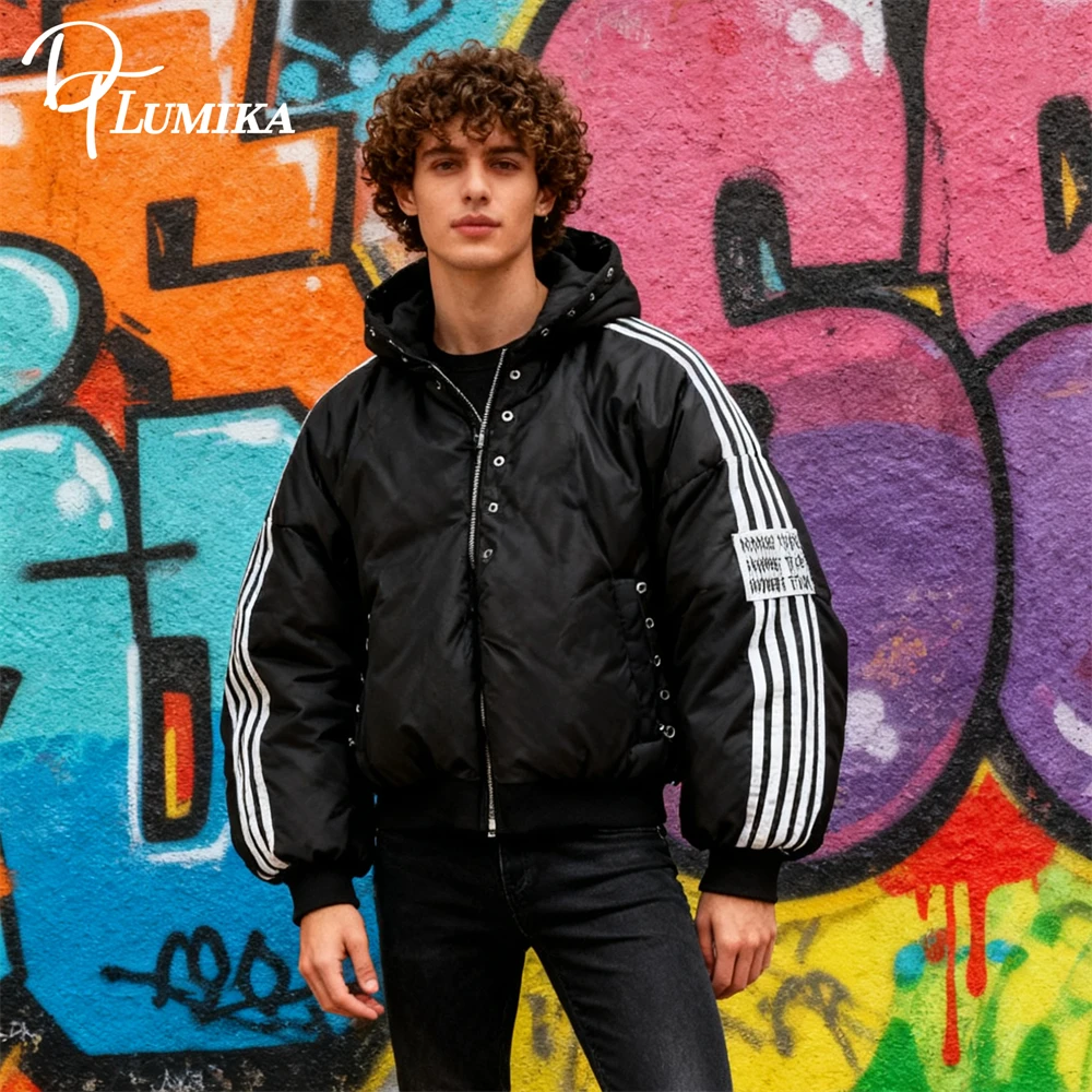 DTLumika Trendy New Warm Coat Unisex Men Women Jacket Street Fashion Hoodie Straiped Oversized Jacket for Autumn Winter