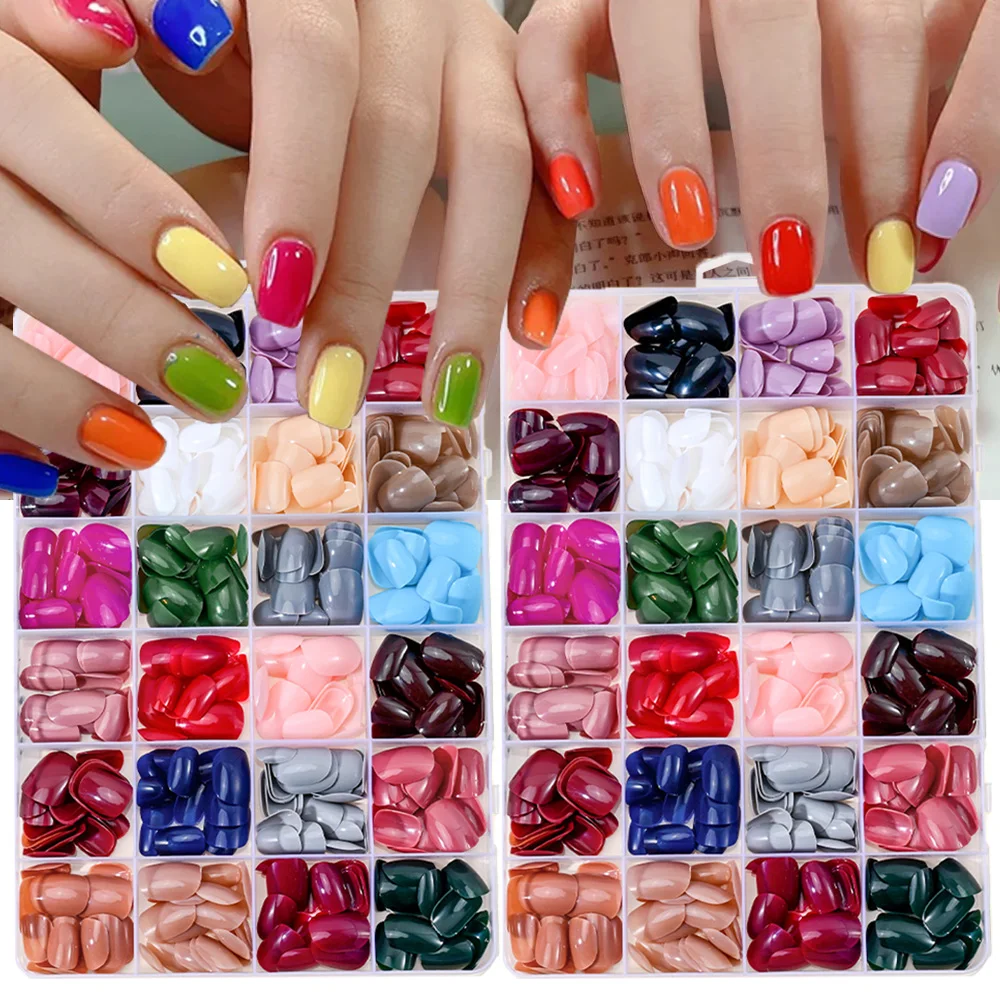 

1box 576Pcs Solid Color Mixed Short Square Press on False nails Simple Fashion Nail Patches Full Cover Fake Nails Tips for Girls