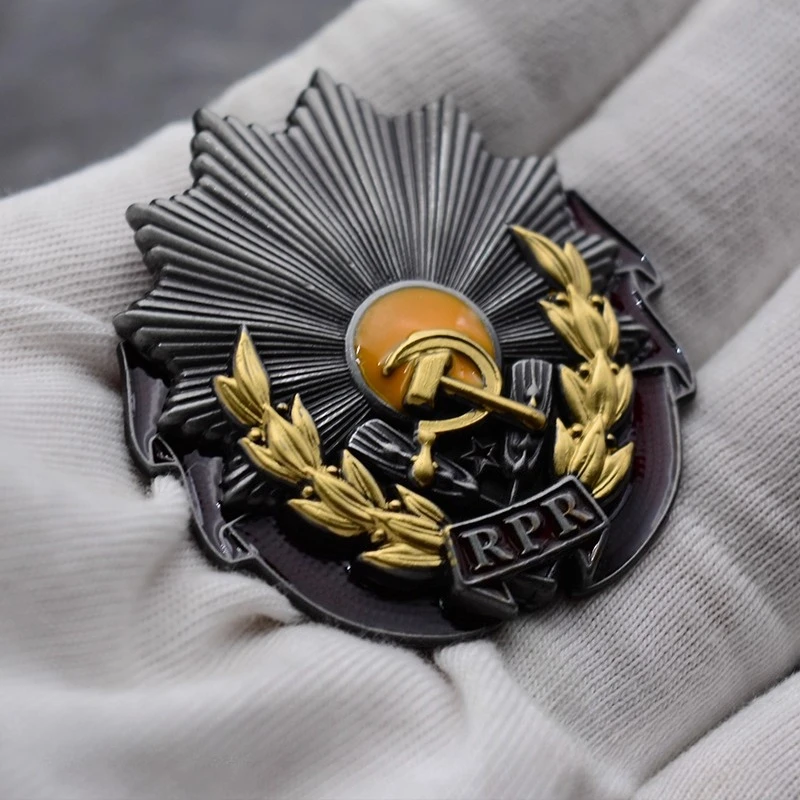 مطرقة ذهبية ومنجل مع إكليل الغار الفضي وتصميم أمة الله على الطراز العتيق RPR دبوس طية صدر السترة شارة سوفيتية قابلة للجمع #5