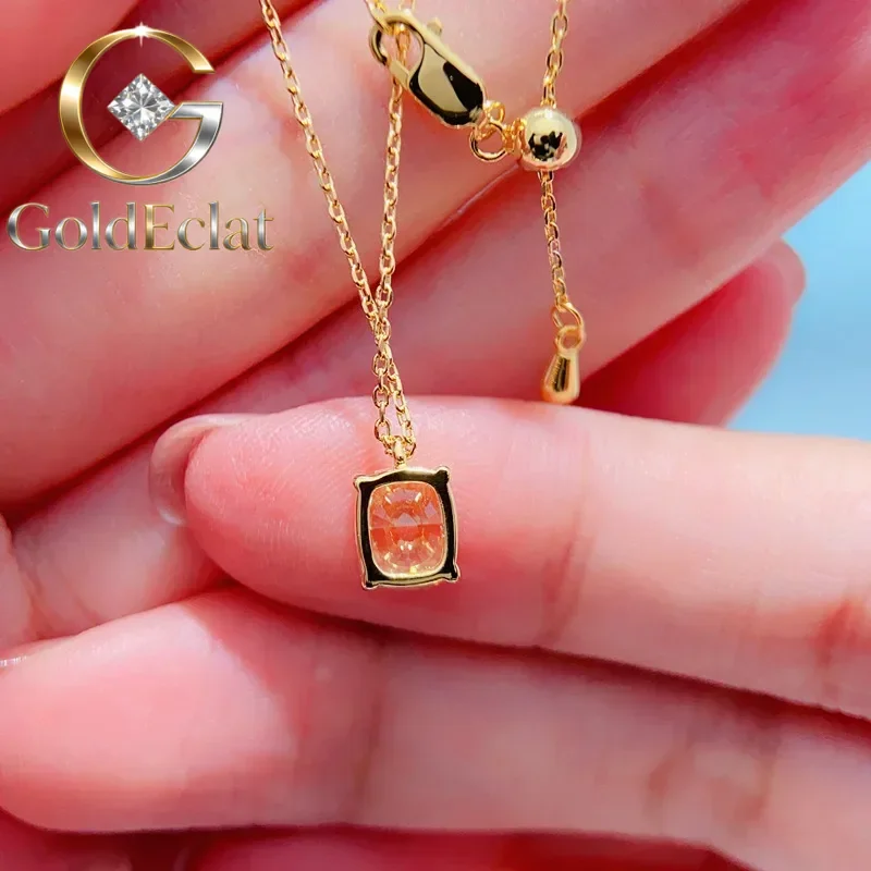 GoldEclat   Luxury 100% Real 18k Gold Women's Yellow Diamond Pendant Necklace Smart Luxury Moissanite Clavicle Chain