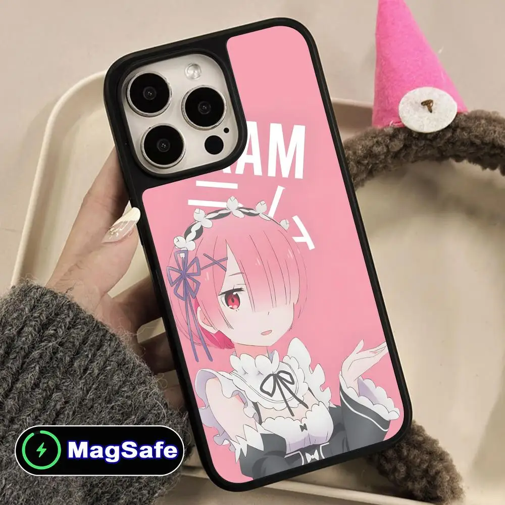 

Чехол для телефона ReZero Ram Waifu для iPhone 17 16 15 14 13 12 11 Air Pro Max Plus с поддержкой Magsafe, матовая поверхность, красочный, роскошный