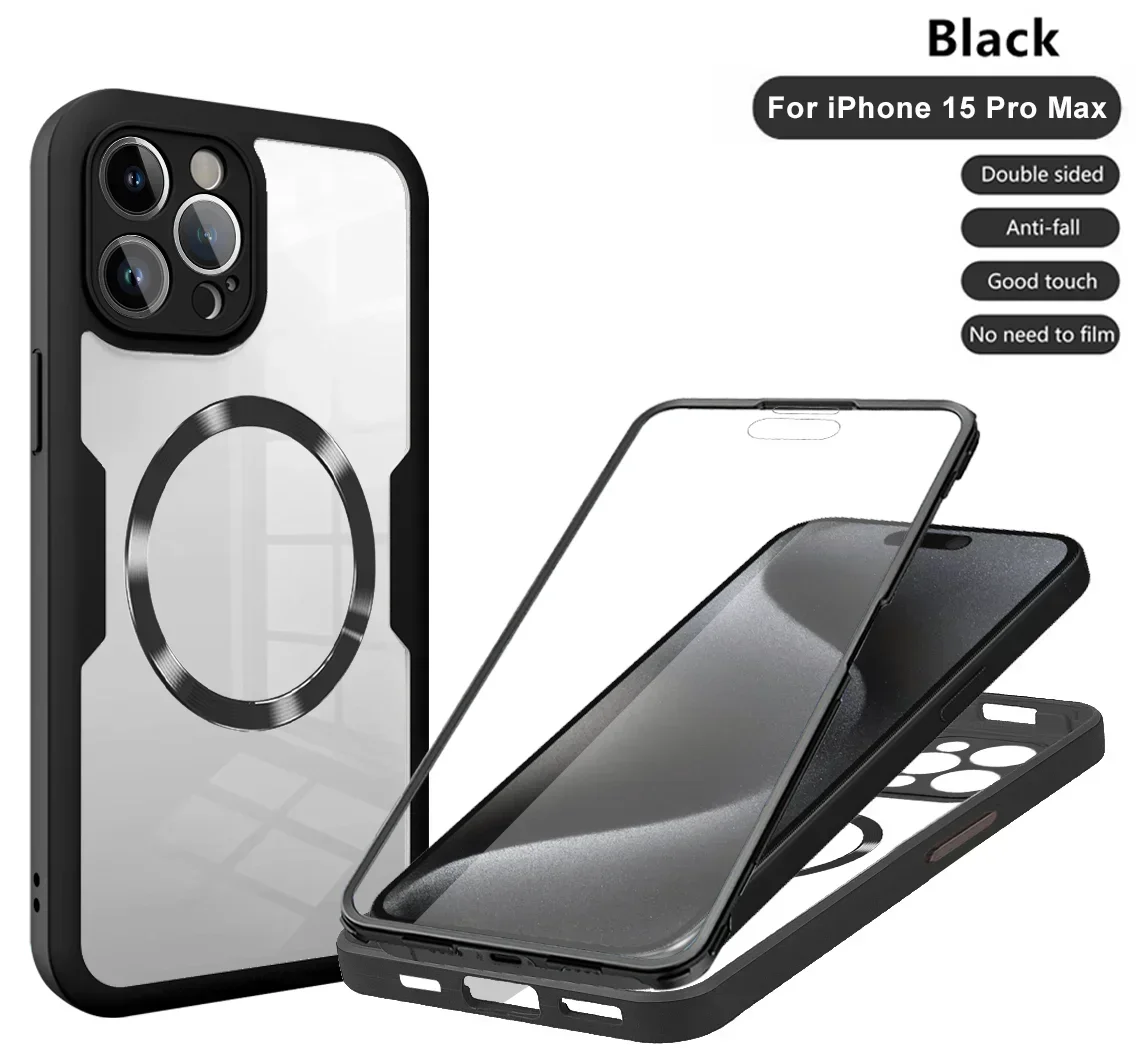 360° Full Shockproof Clear Magsafe Case for iPhone 16 15 13 11 14 12 Pro Max 16 Plus Magnetic Wireless Charge Transparent Cover