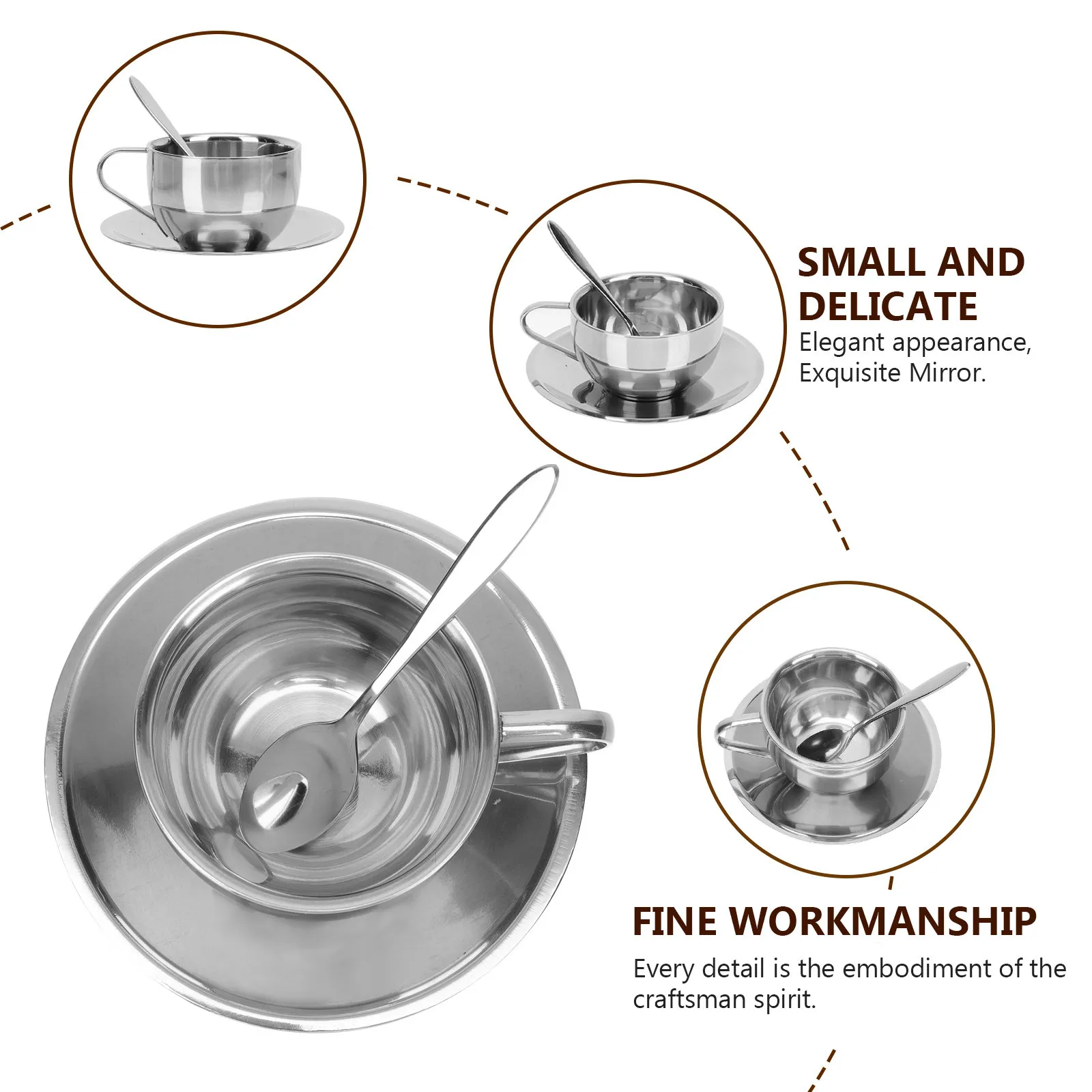 

1Set Premium Stainless Steel Coffee Cup Set Smooth Edge Double Wall Insulated Tea Drinking Cup Home Office Tableware Glossy