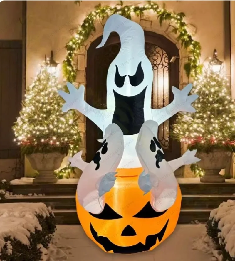 Giant Halloween Inflatable, 6ft Pumpkin Ghost with LED for Scary Yard Decor, Blow Up Party Decoration
