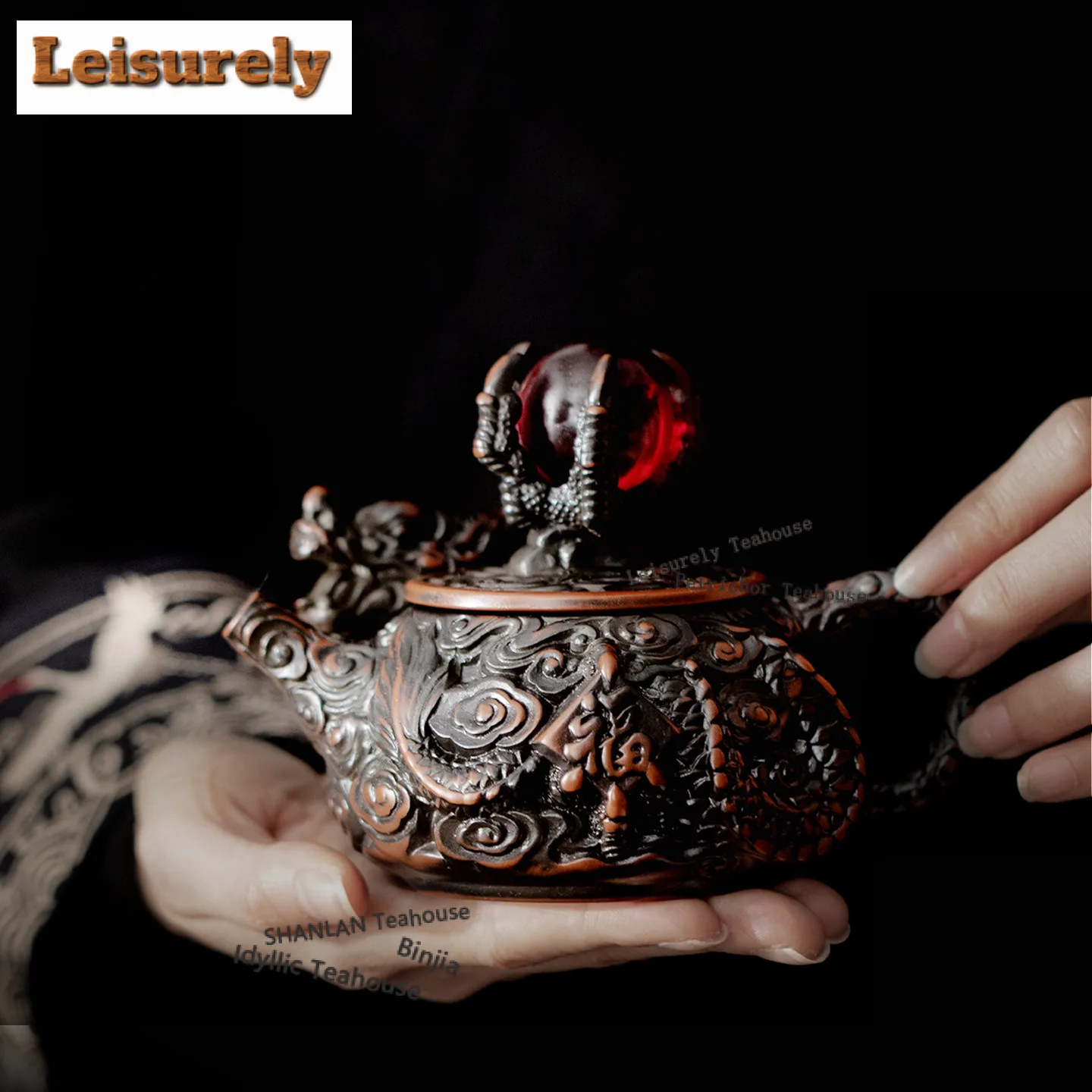 200ML Purple Pottery Dragon Holding Bead Handheld Teapot Handmade Tea Infuser Pot Tea Making Kettle With Ball Hole Tableware