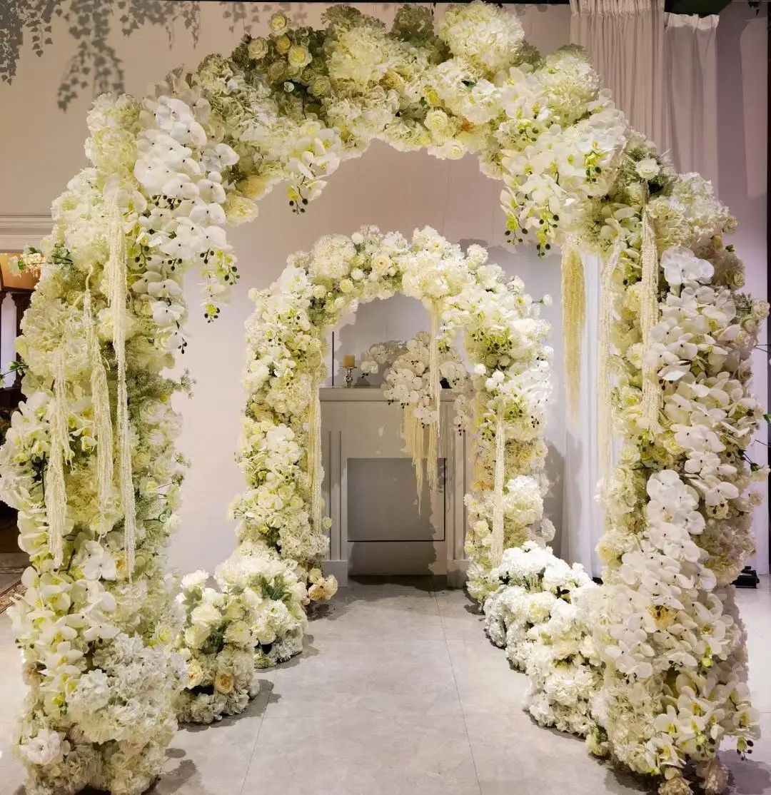 Shiny Gold Luxury Stage Backdrops Flower Row Door Frame Wedding Wall Screen Welcome Plinth Arch Birthday Baptism Balloon Stand