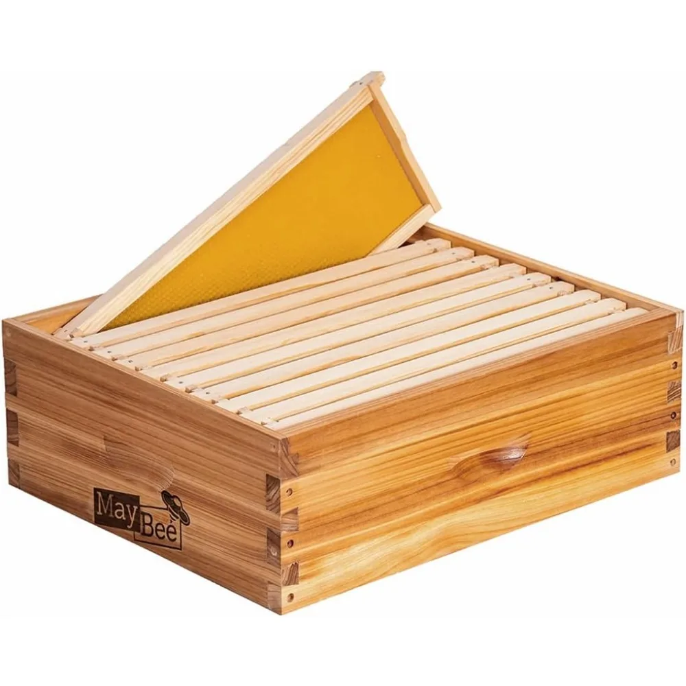 

10-Frame Beehive Box Langstroth Medium Super Bee Box for Sale Wax Coated Bee Hives Includes Wooden Frames & Waxed Foundations (U