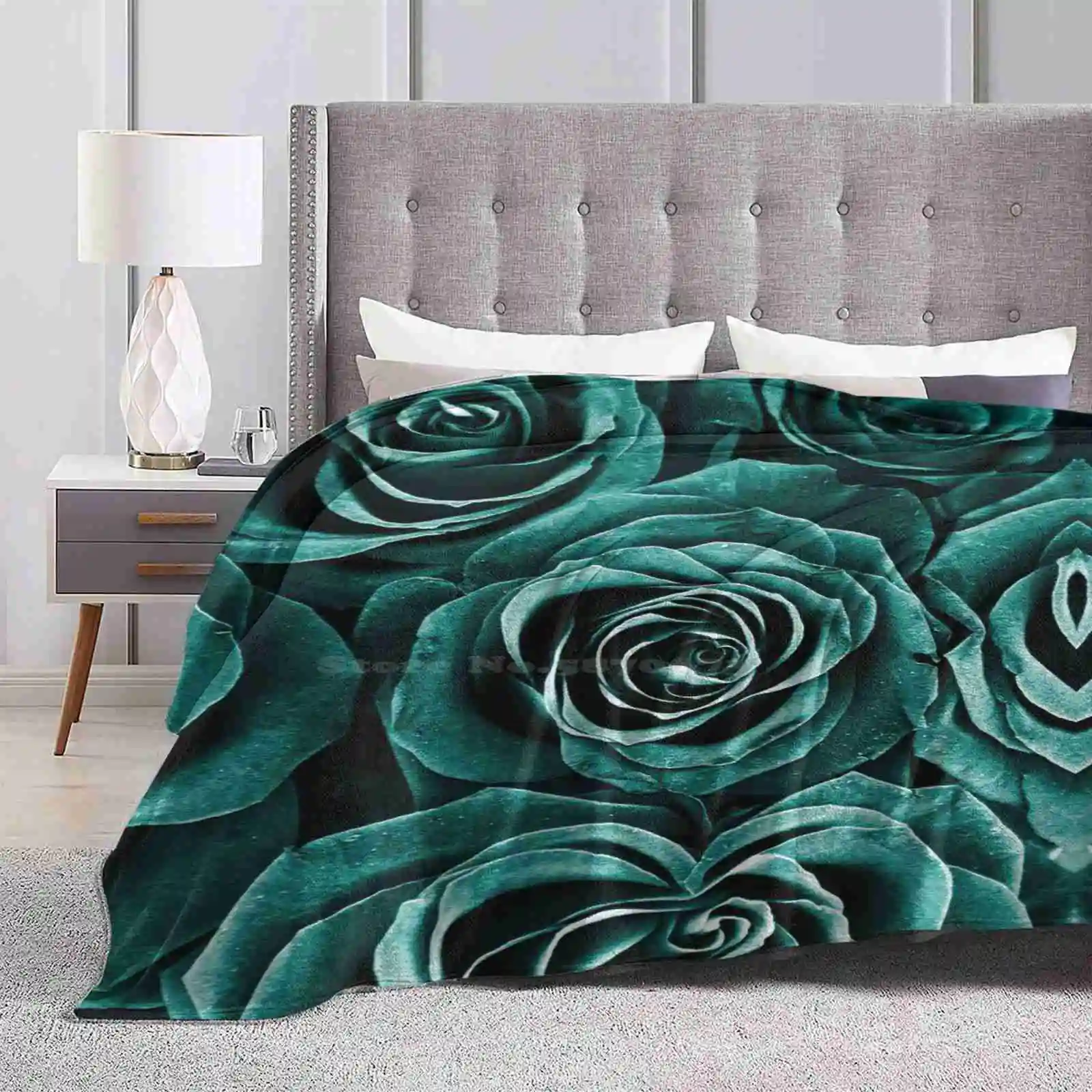 Rose Bouquet In Turquoise Super Warm Soft Blankets Throw On Sofa/Bed/Travel Blue Garden Abstract Modern Bouquet Country