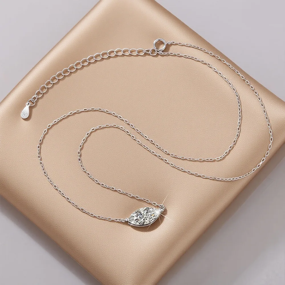 1-3CT شرق غرب ماركيز شكل مويسانيتي القلائد للنساء 925 فضة فريد قلادة سلسلة عنق هدايا وصيفات الشرف #6