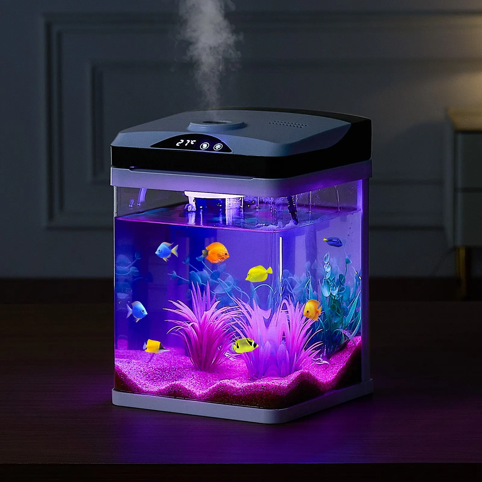 

2 Gallon Fish Tank Aquarium LED Smart Square Clear Glass 7 Color Self Cleaning
