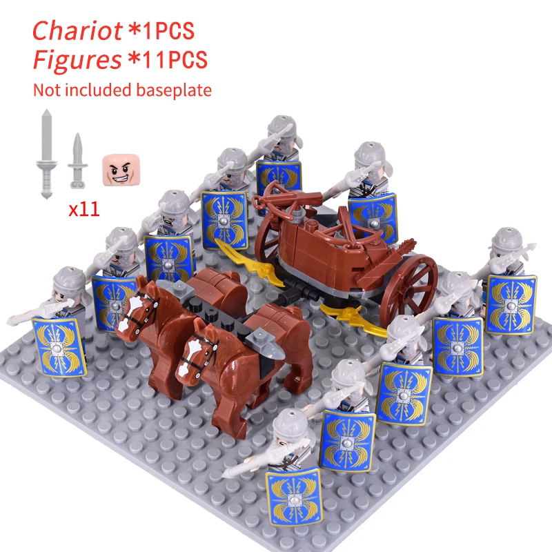 MOC Medieval Rome Chariot Signifer Castle Figures Roman Soldiers War Horse Military Building Blocks Bricks Toy for kid XMAS gift