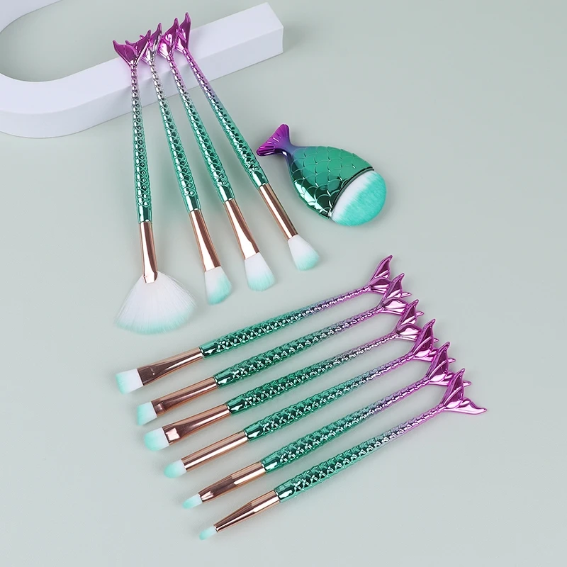 11pcs mermaid make-up brush set make-up tool make-up brush big fish foundation brush