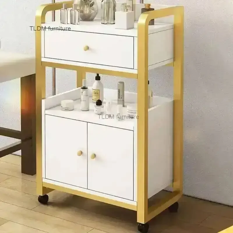 Salon Luxury Beauty Light Golden Tool Cart Salon Trolleys Creative Salon Furniture Room Rack Home Multi-layer Storage Cabinets