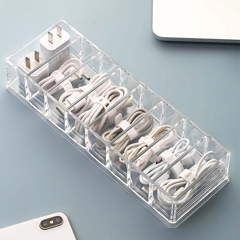 Transparent multi-functional drawer tidying up compartment storage box desktop data charging line earphone storage box dust coll