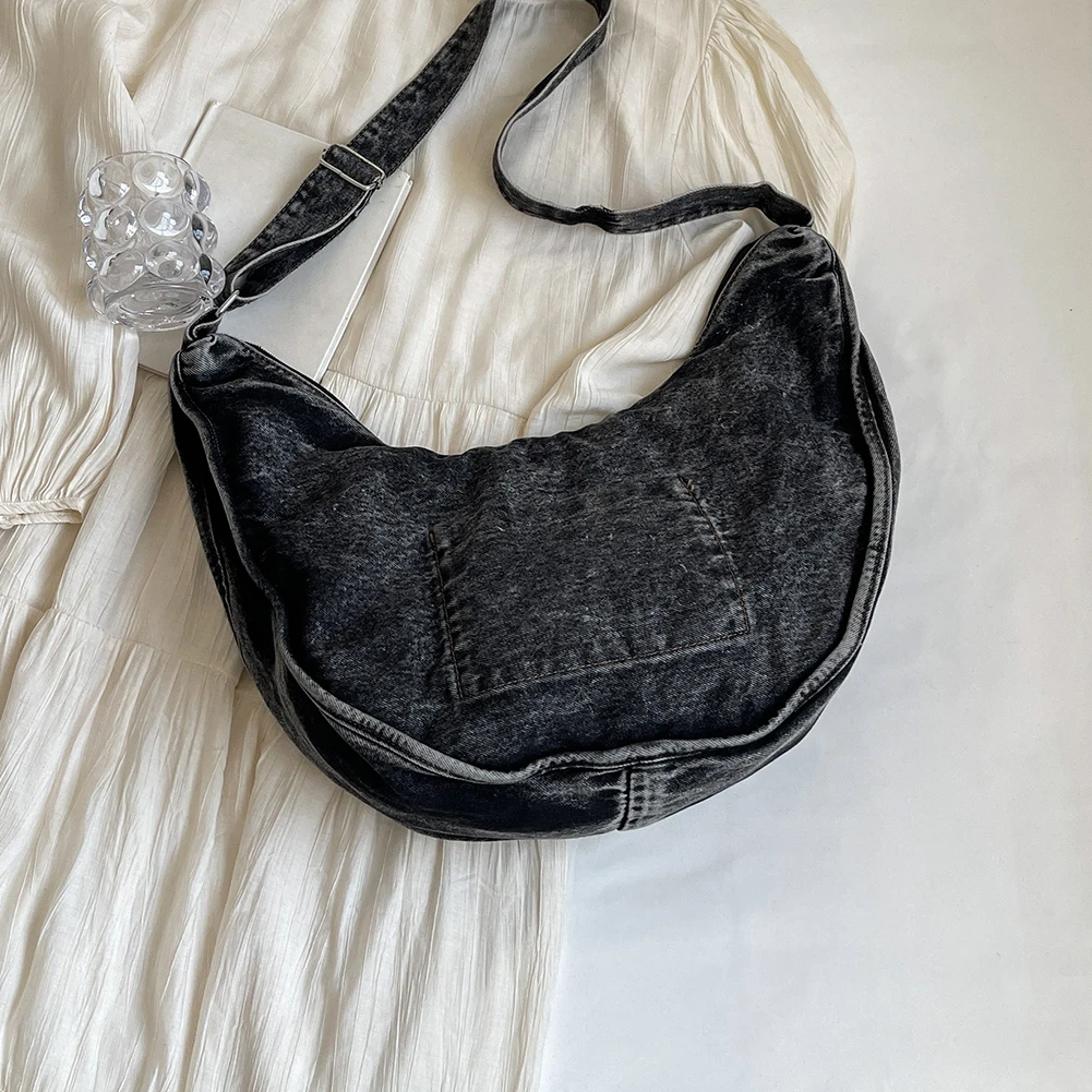 

Denim Crescent Bag Casual Crossbody Bag Retro Messenger Bag Vintage Jean for Women Work Shopping Travel