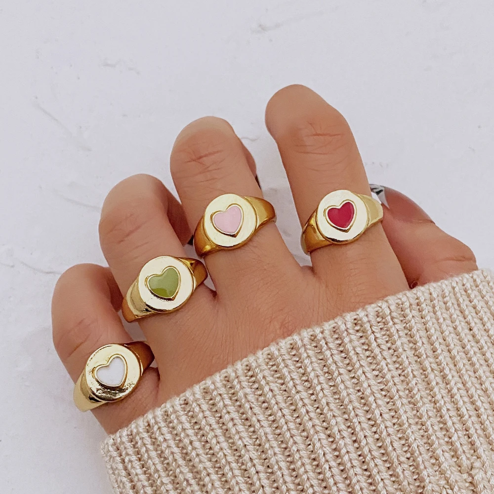 IFME جديد 1 قطعة خاتم الحب الرجعية الموضة تصميم افتتاح شخصي متعدد الألوان القلب الموضة العصرية قطرة السبابة خواتم #6