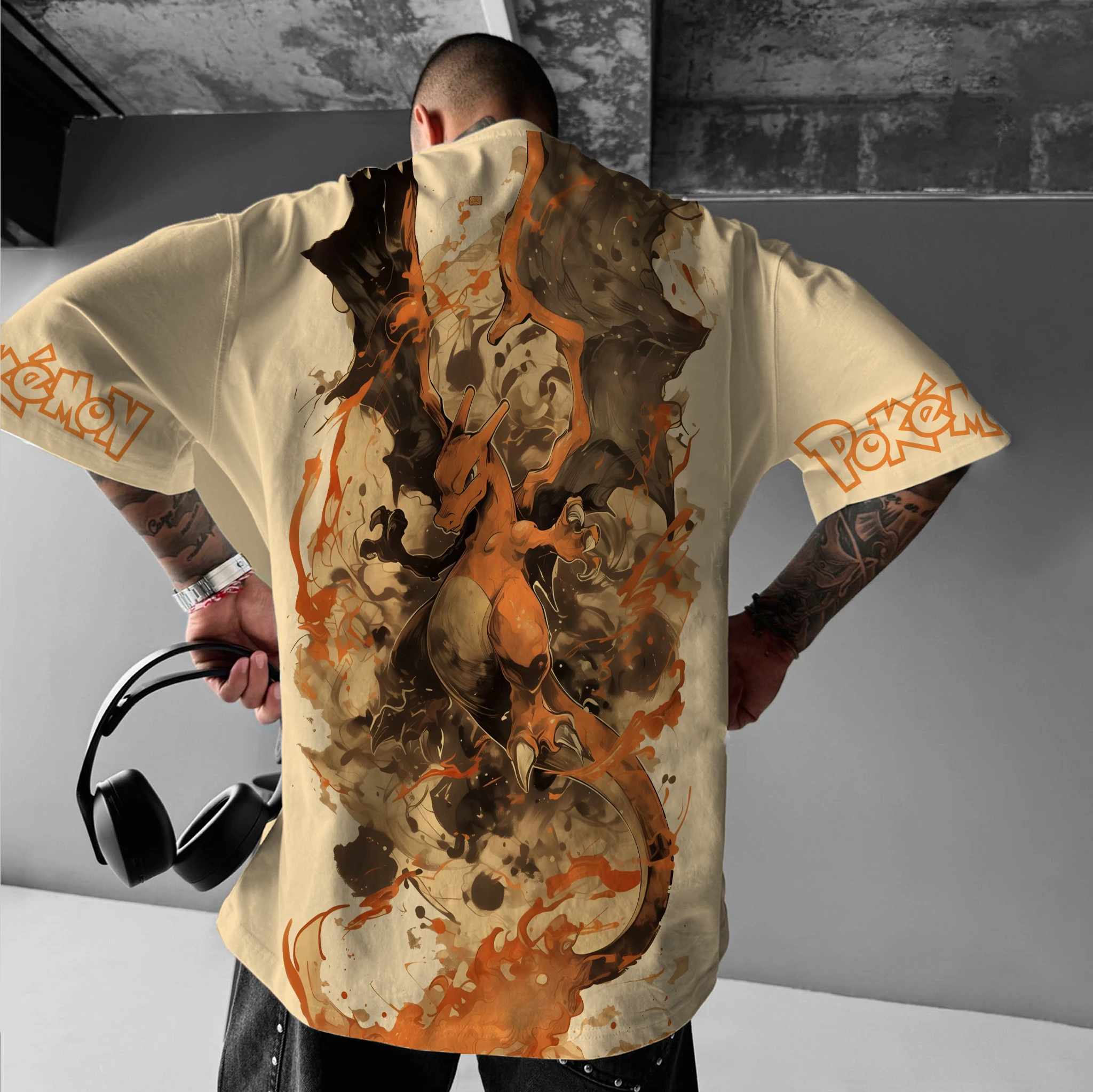 

Модная футболка унисекс в стиле Y2K с аниме-принтом Покемон и огненным драконом, для фитнеса и повседневной носки, люксовый брендовый топ для мужчин, женщин и детей