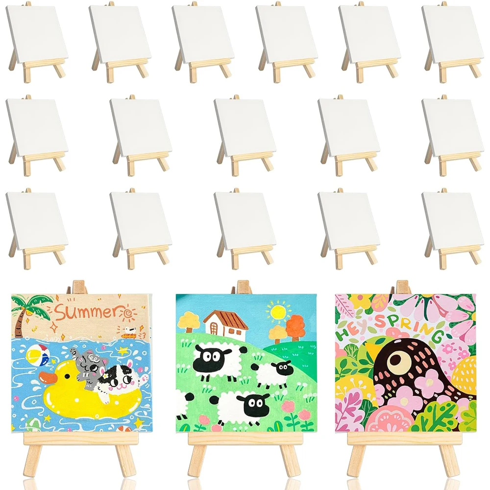Mini Canvases with Easel Sets  Small Painting Canvas with Mini Easel 4x4 Inch Art Canvases Painting Kit, Art Set for Kids Adults