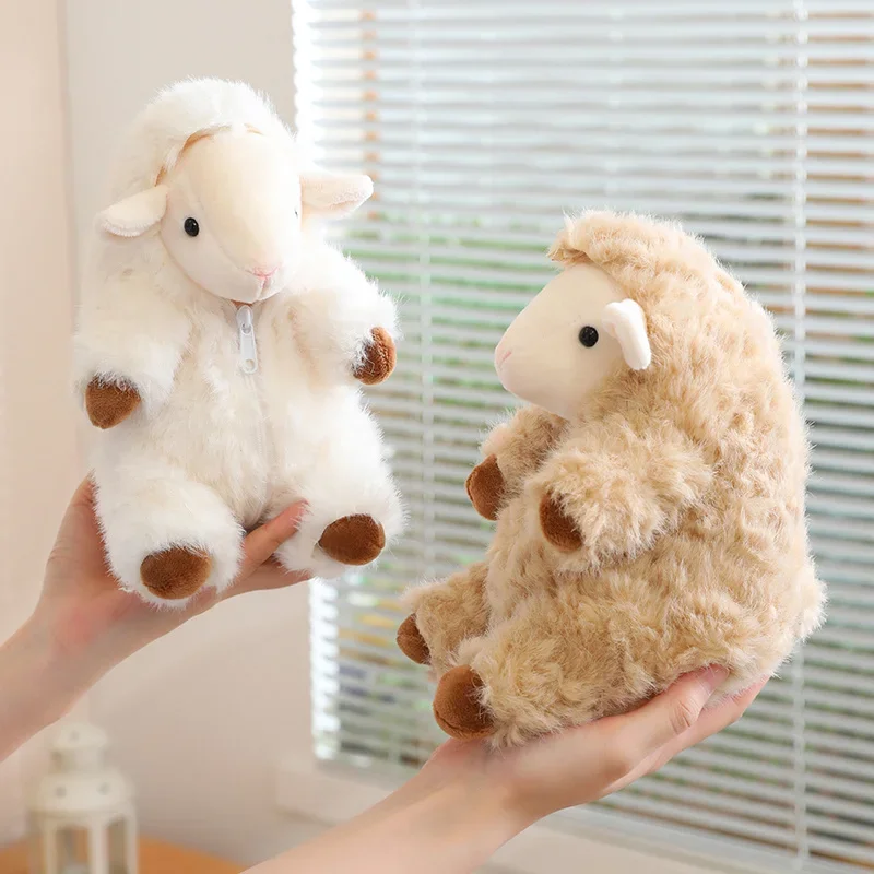 Soft Fluffy Lamb Stuffed Animal Removable Wool Coat Zipper Design Creative Sheep Plush Doll for Home Decor Gift Girl